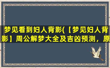 梦见看到妇人背影(【梦见妇人背影】周公解梦大全及吉凶预测，原因分析以及寓意解释 - 心理学解析)